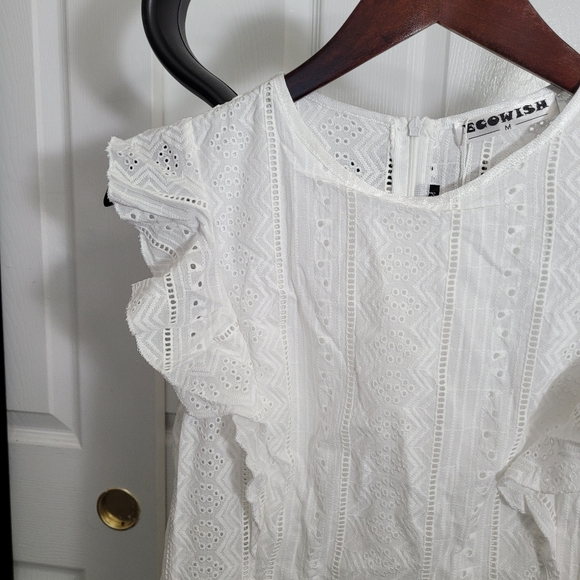 White Eyelet Flutter Sleeve Dress - Picture 3 of 4